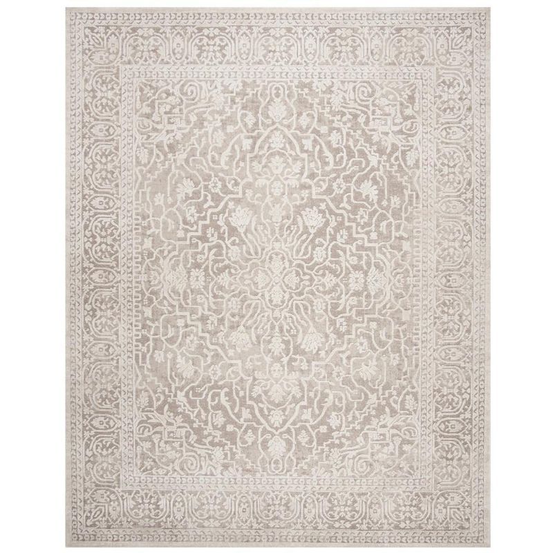 Elegant Ivory Floral 8' x 10' Hand-Knotted Synthetic Area Rug