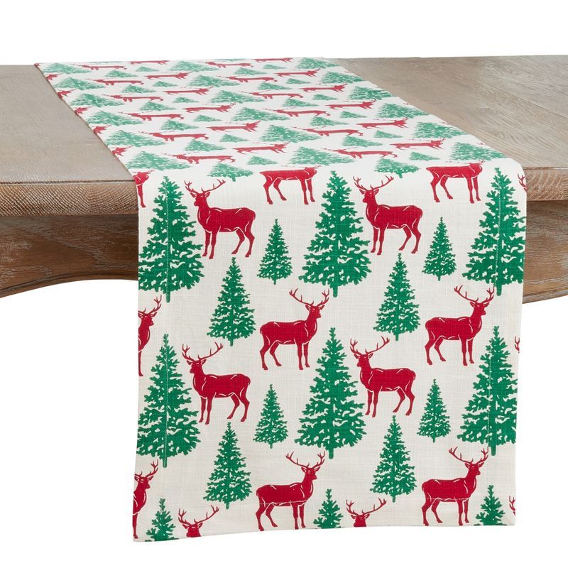 Festive Red and Green Cotton Christmas Table Runner