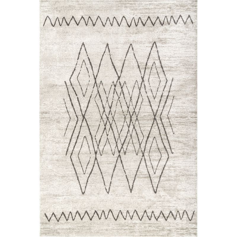 Eco-Friendly Easy-Care Beige Geometric Synthetic Area Rug, 4' x 6'