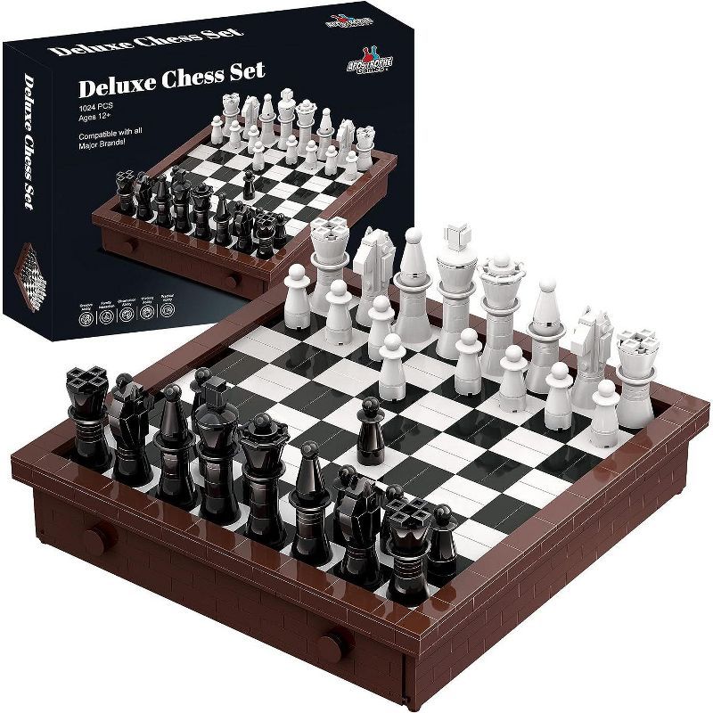 Deluxe Building Block Chess Set with Storage Drawers