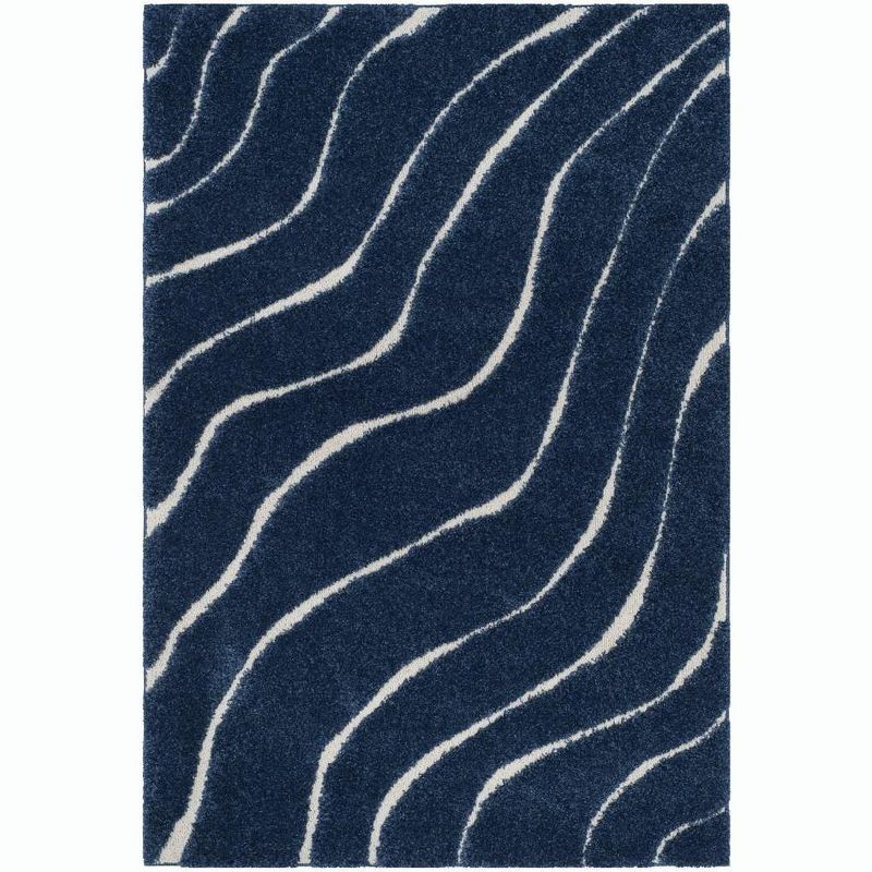 Dark Blue and Cream Tufted Shag Area Rug