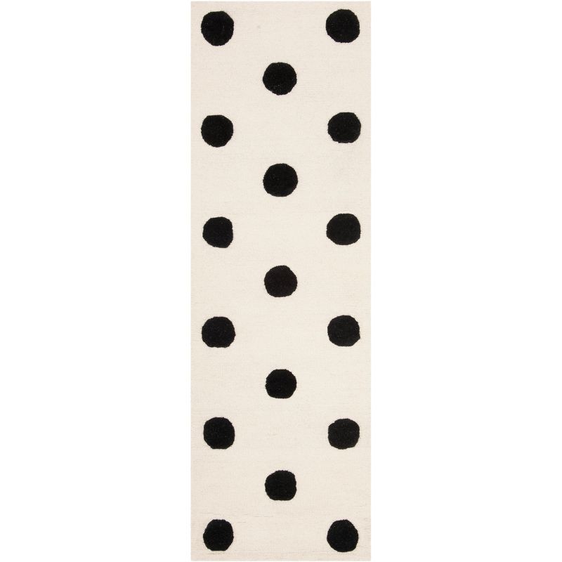 Ivory & Black Hand-Tufted Wool Runner Rug for Kids