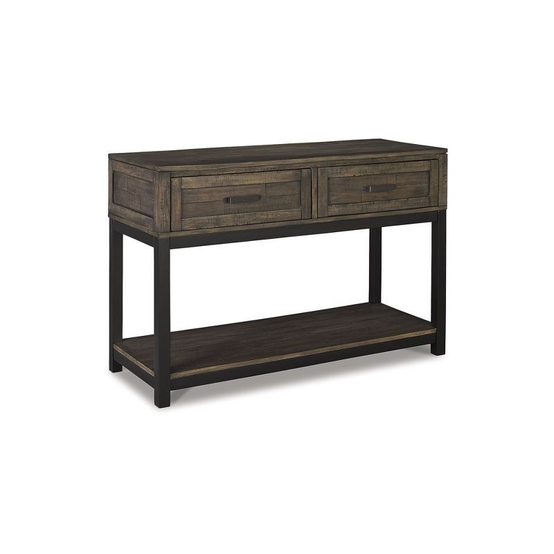 Johurst Black and Brown Wood Metal Rectangular Sofa Table with Storage