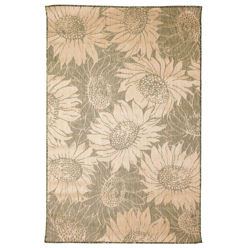 Green and Tan Synthetic Flat Woven Rectangular Rug
