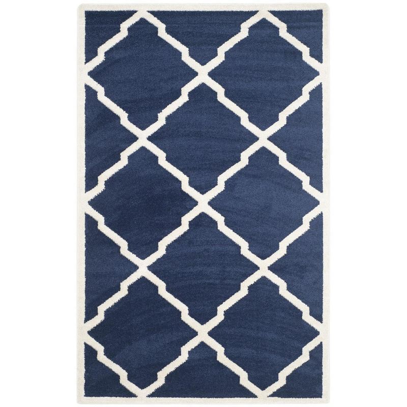 Navy and Beige Trellis 6' x 9' Easy Care Area Rug