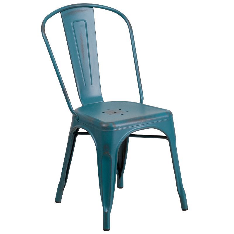 Kelly Blue-Teal Metal Indoor-Outdoor Stackable Side Chair