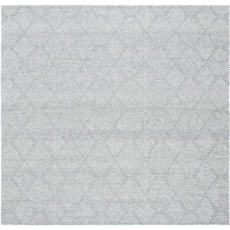 Gray Geometric Flat Woven Wool and Synthetic Square Rug