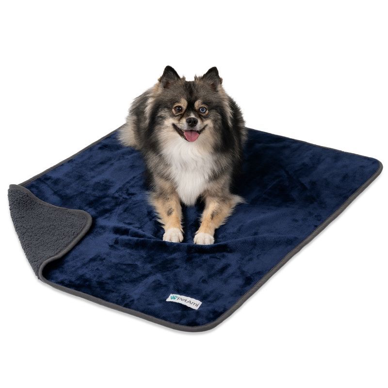 Medium Blue and Charcoal Waterproof Reversible Pet Blanket