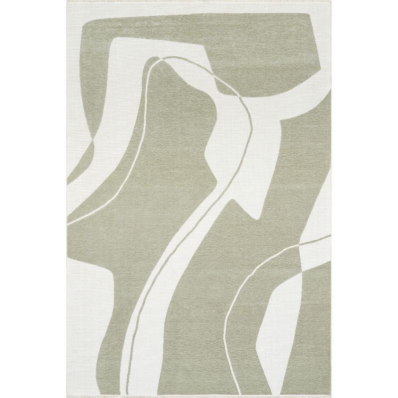 Sevyn Green and White Abstract Reversible 4' x 6' Area Rug