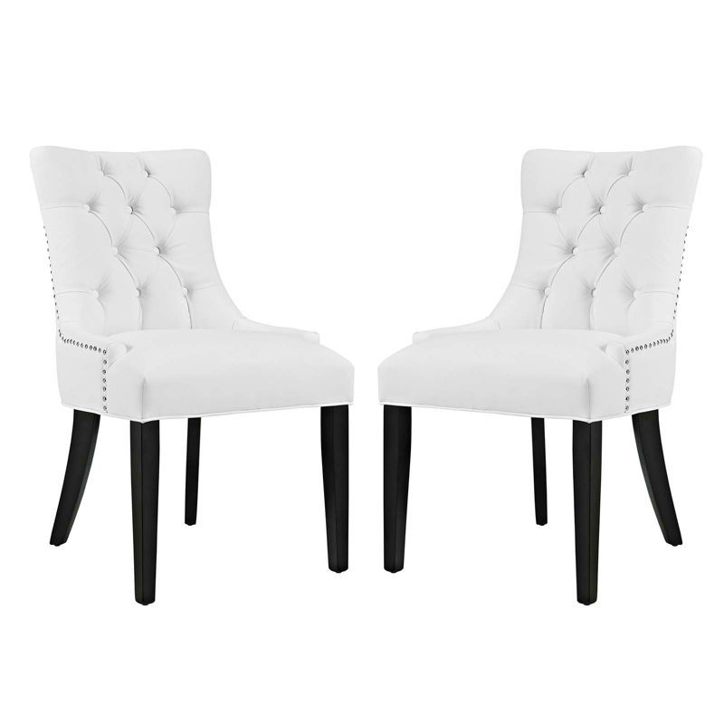 Regal White Tufted Leatherette Side Chair with Nailhead Trim