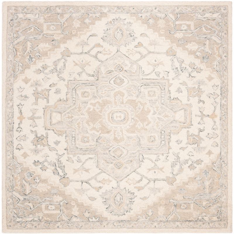 Ivory Elegance 5' Square Hand-Tufted Wool Area Rug