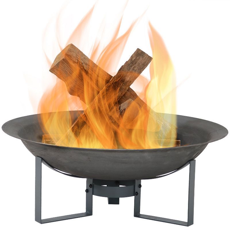 Gray Cast Iron 25" Free-Standing Wood Fire Pit with Stand