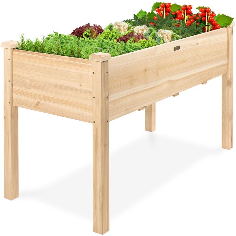 Natural Fir Wood Elevated Garden Planter with Liner, 48"