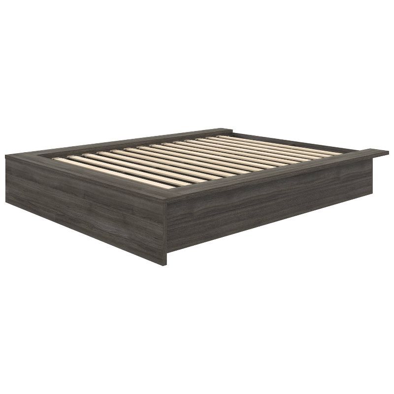 Gray Full Size Engineered Wood Upholstered Platform Bed with Drawer