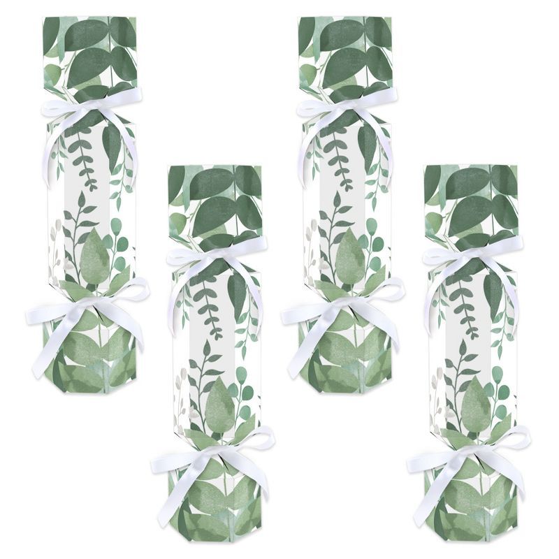 Green Botanical DIY Cracker Boxes with Satin Ribbon, Set of 12