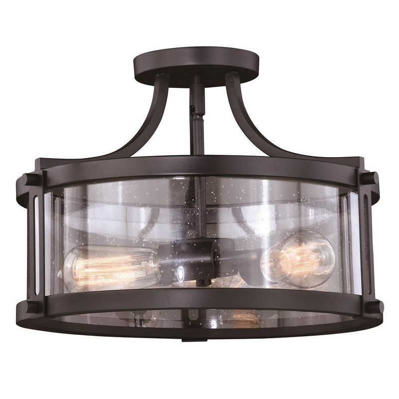 Noble Bronze Industrial Drum Flush Mount with Seeded Glass