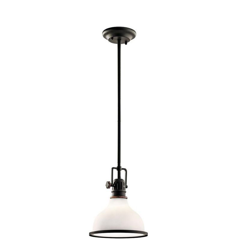 Olde Bronze 8" Mini Pendant with Satin Etched White Glass