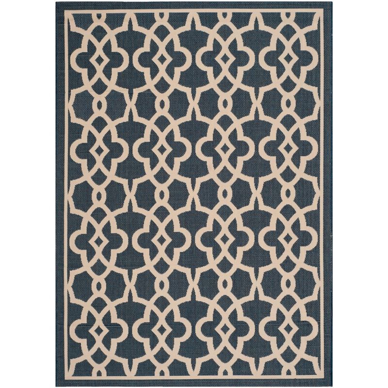 Navy and Beige Rectangular Synthetic Indoor/Outdoor Rug 5' x 7'