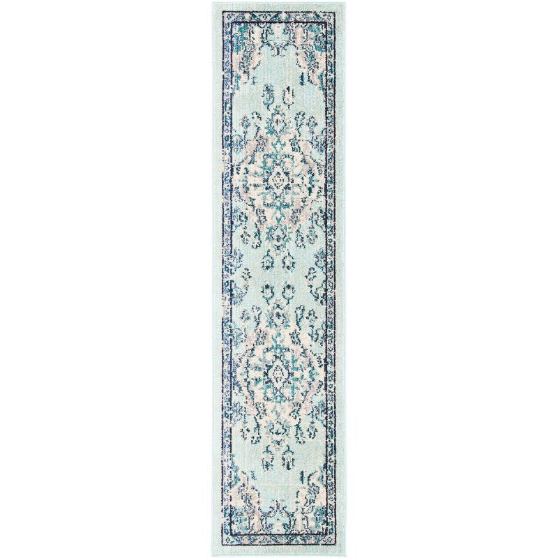 Light Blue Flat Woven Synthetic Non-slip Runner Rug, 2' x 8'