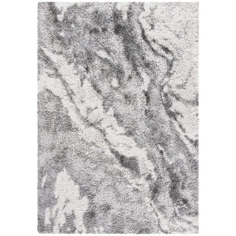 Horizon Gray and Ivory Abstract Shag Area Rug 4' x 6'