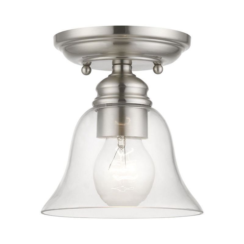 Brushed Nickel Small Semi-Flush Mount with Glass Shade