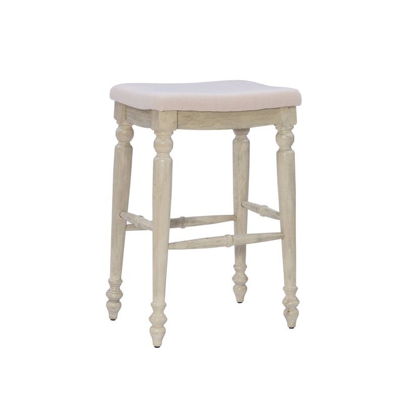 Elegant Whitewash Wood Backless 30" Saddle Barstool