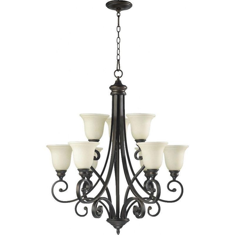 Bryant 9-Light Oiled Bronze Chandelier with Amber Glass Shades