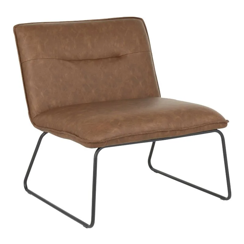 Espresso Faux Leather Industrial Slipper Chair with Metal Legs