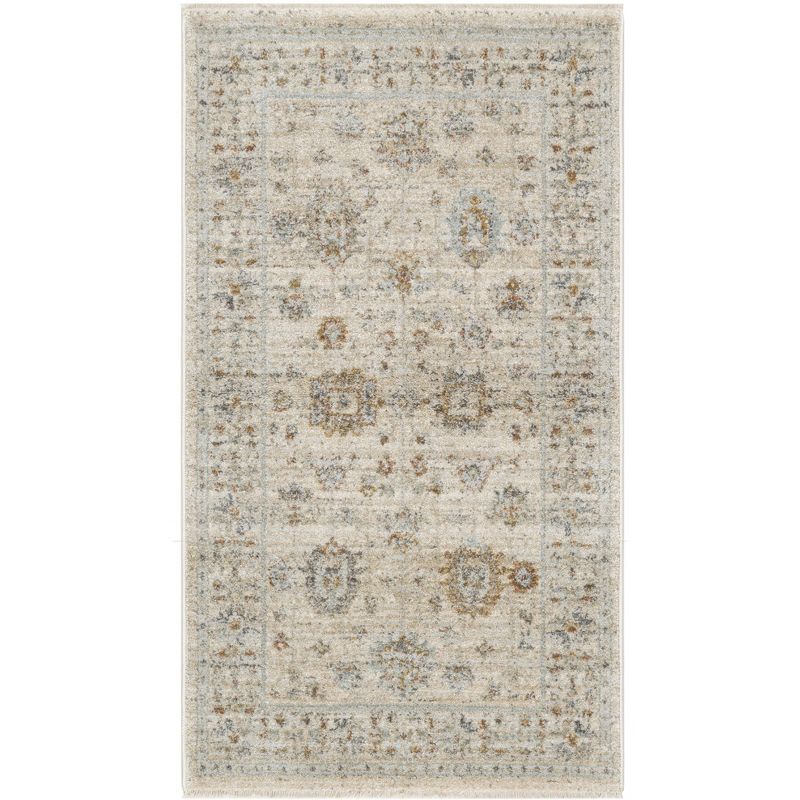 Ivory Beige Rectangular Synthetic Vintage Persian Rug 2'6" x 4'6"