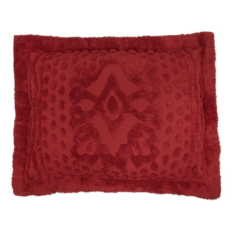 King Burgundy Cotton Chenille Sham with Medallion Pattern