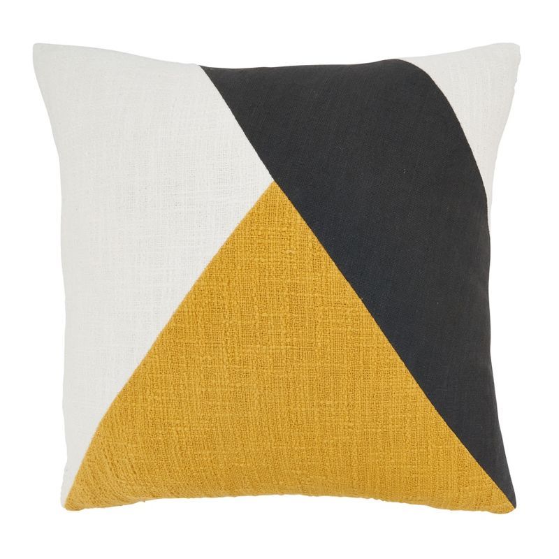 Mustard and Black Geometric Cotton Throw Pillow with Duck Feather Fill