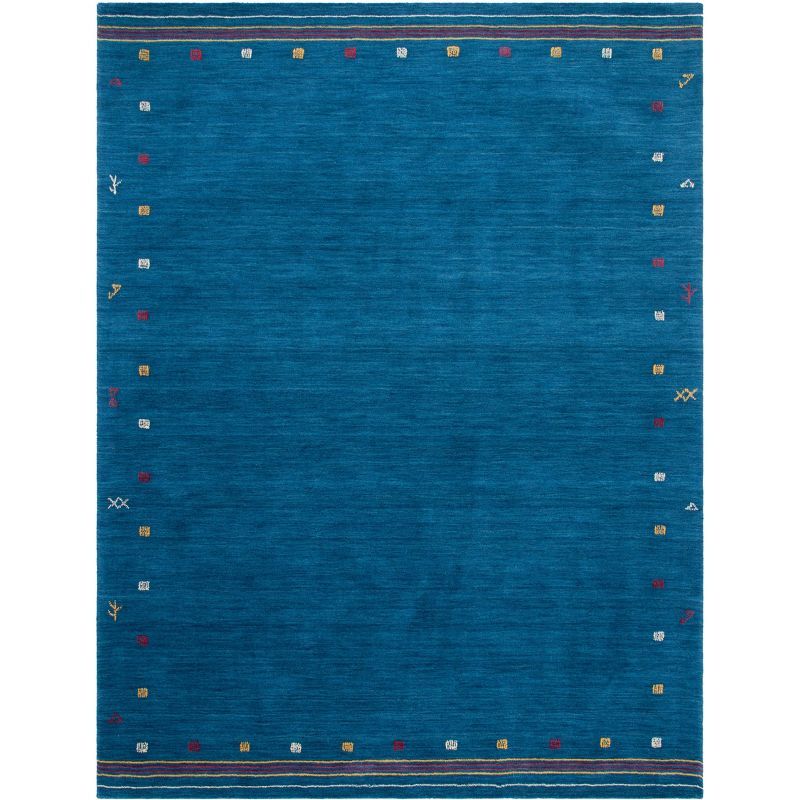 Blue Hand-Knotted Wool 8' x 10' Striped Area Rug