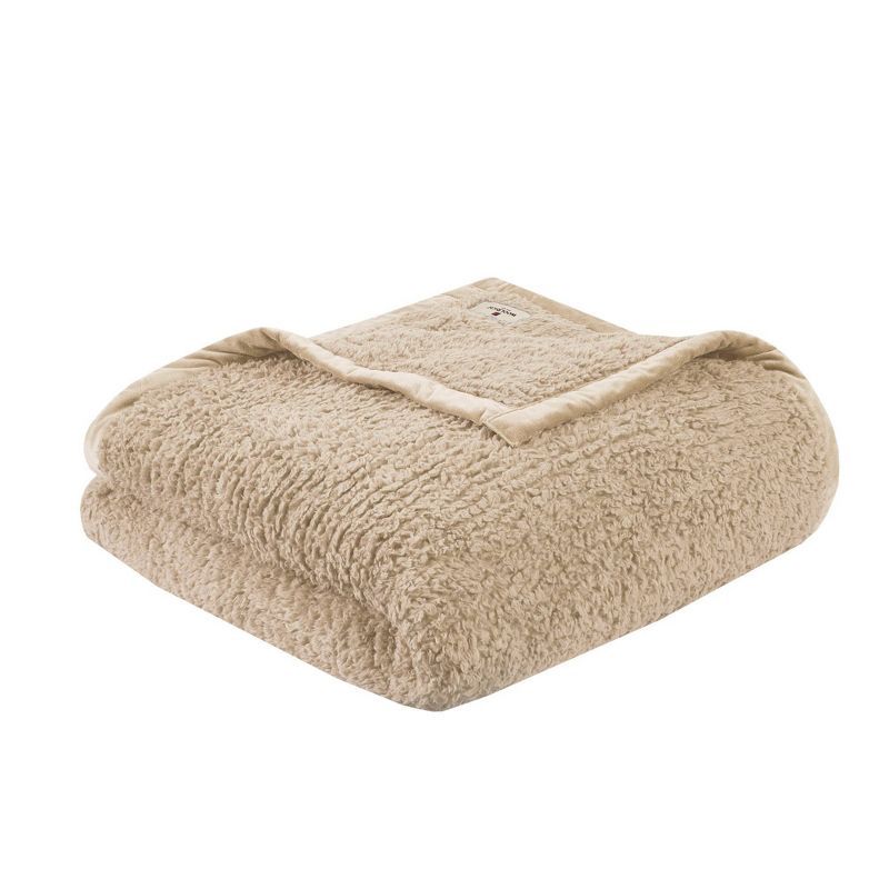 Full Tan Sherpa Reversible Blanket with Velvet Binding