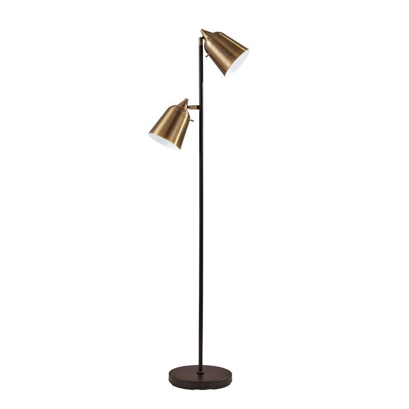 Matte Black and Antique Brass Dual-Head Adjustable Floor Lamp