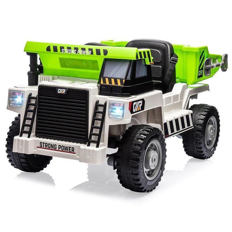 12V White and Green Ride-On Dump Truck with Remote Control