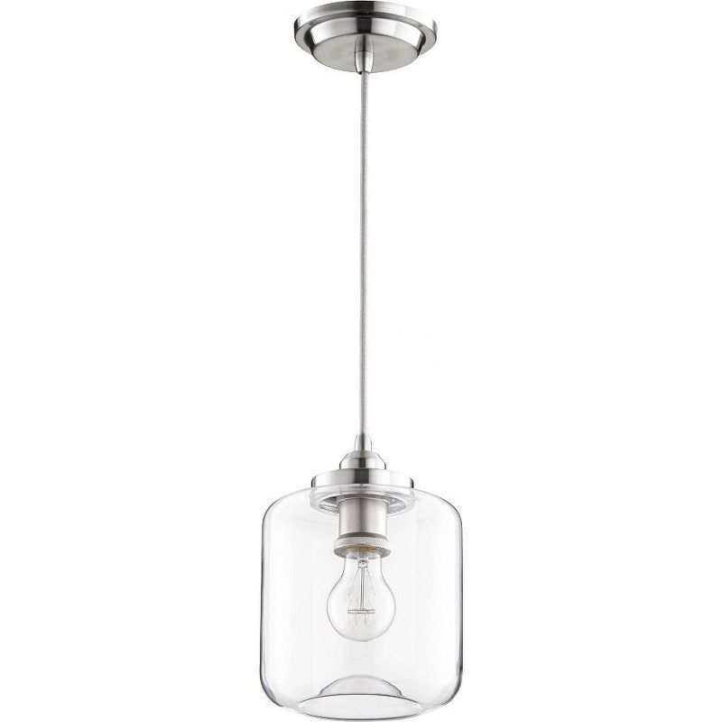 Satin Nickel 60W Clear Glass Drum Pendant Light