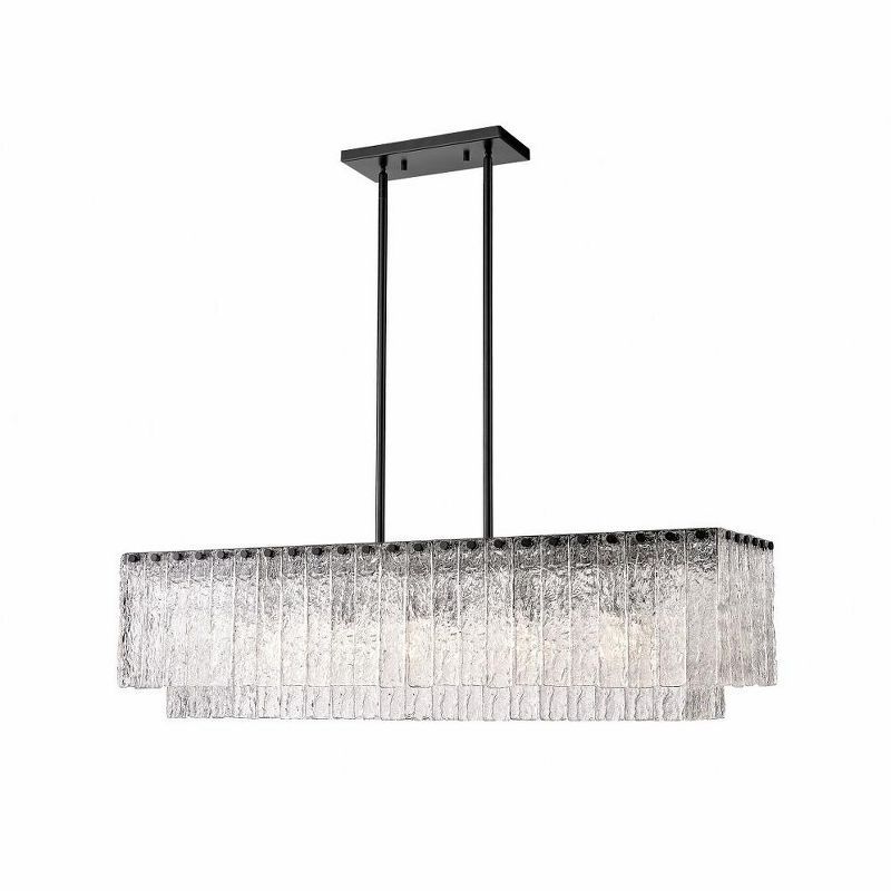 Matte Black and Glass 5-Light Linear Chandelier