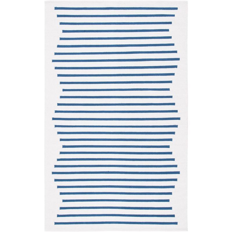 Ivory and Navy Striped Cotton 3' x 5' Area Rug