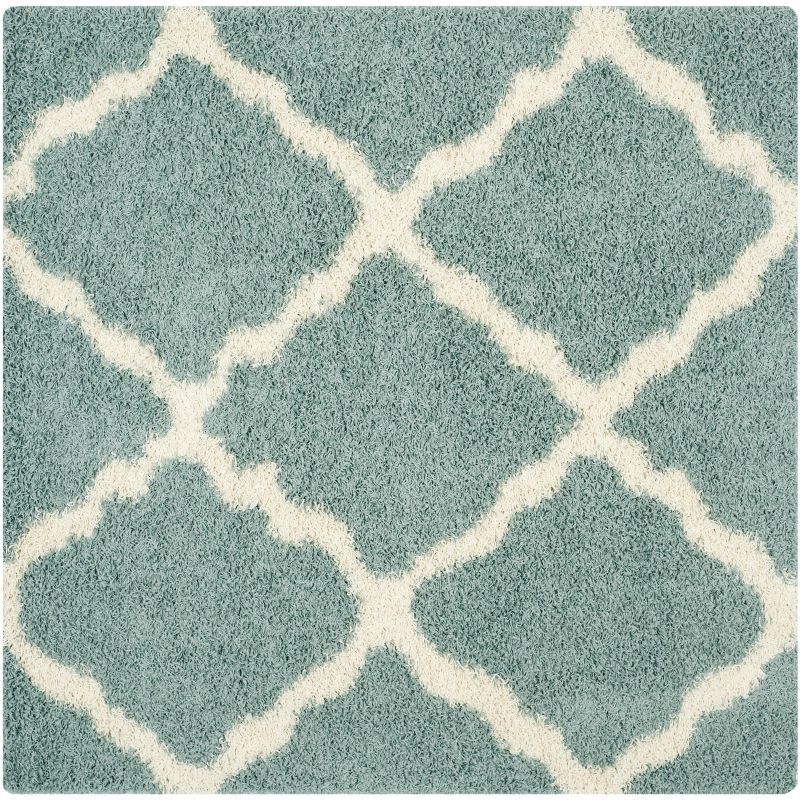 Seafoam and Ivory Square Shag Rug, 4' x 4'