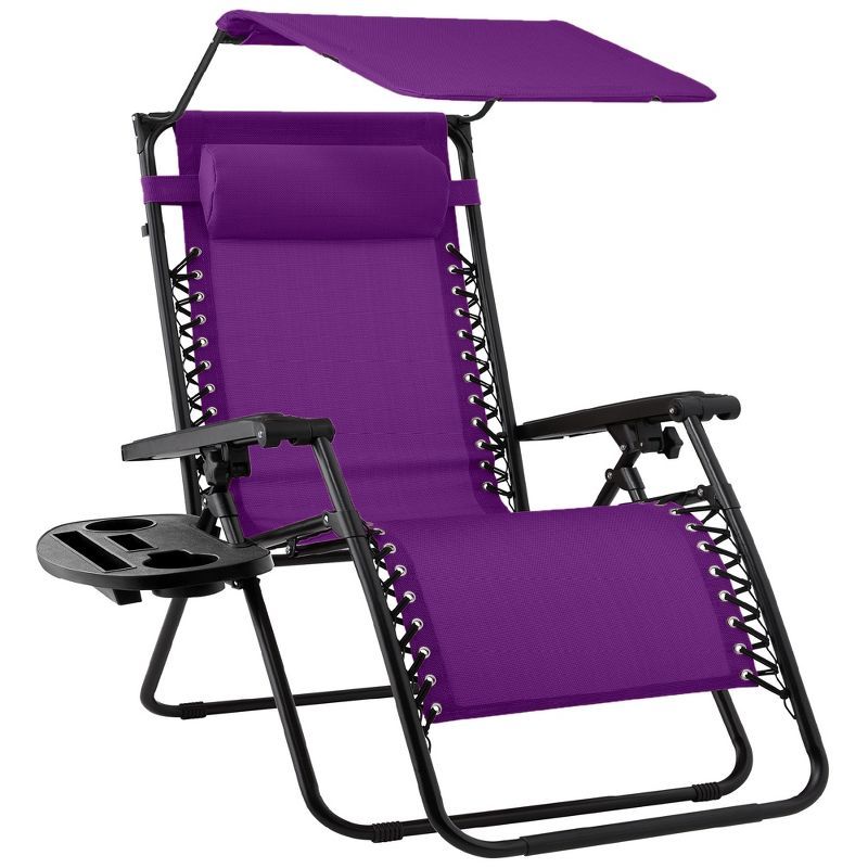 Amethyst Purple Folding Zero Gravity Recliner with Canopy Shade and Tray