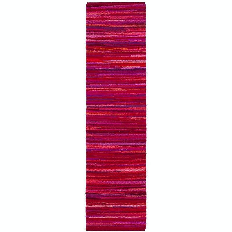 Red and Multi Flat Woven Wool Cotton Stripe Runner Rug 2'3" x 7'