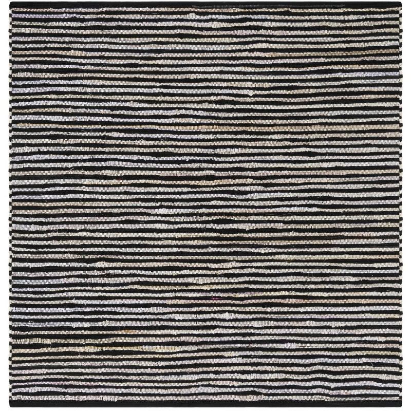 Handmade Black and White Wool Cotton Square Rug