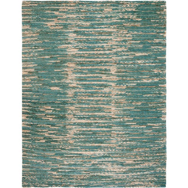 Hand-Woven Dark Green and Natural Cotton Area Rug - 5x8 Feet