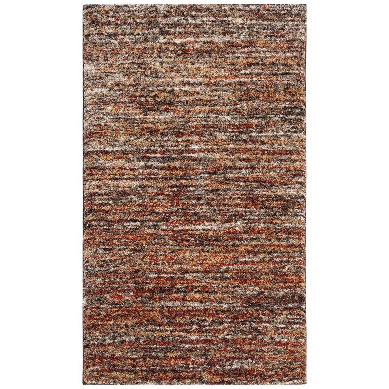 Ivory and Gold Abstract Shag Synthetic Area Rug 4' x 6'