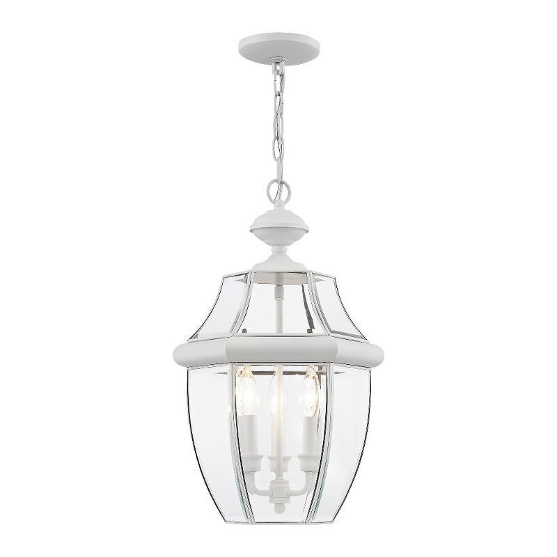 White Brass 3-Light Pendant with Clear Beveled Glass