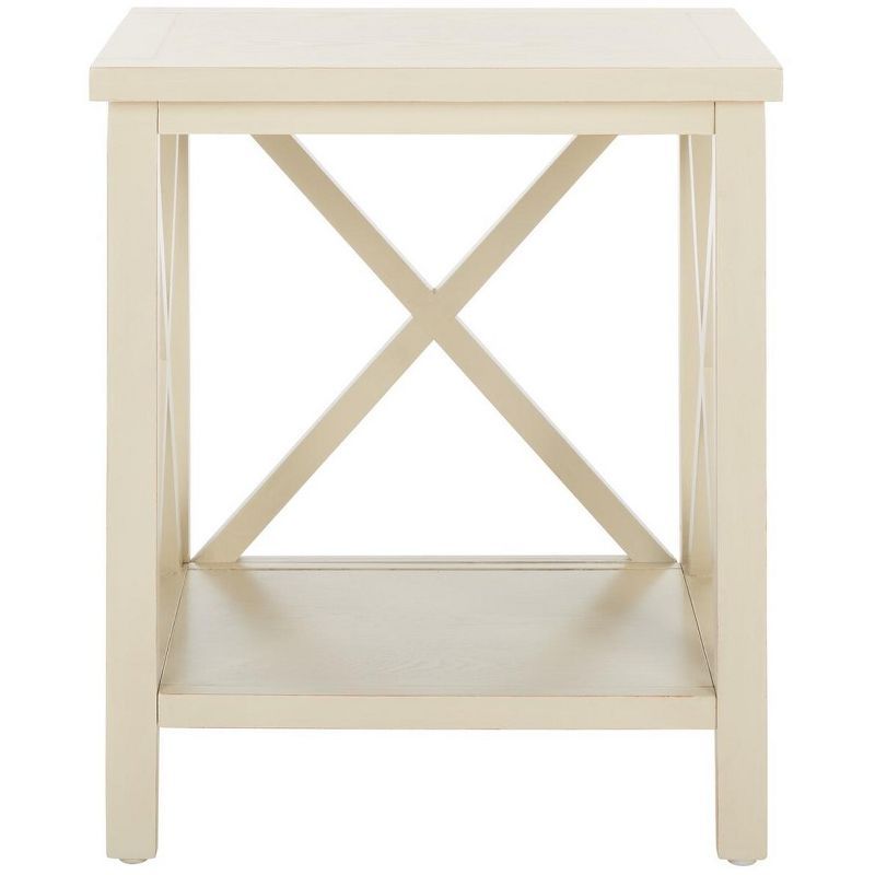 White Wood X-Base Latticework Accent Table