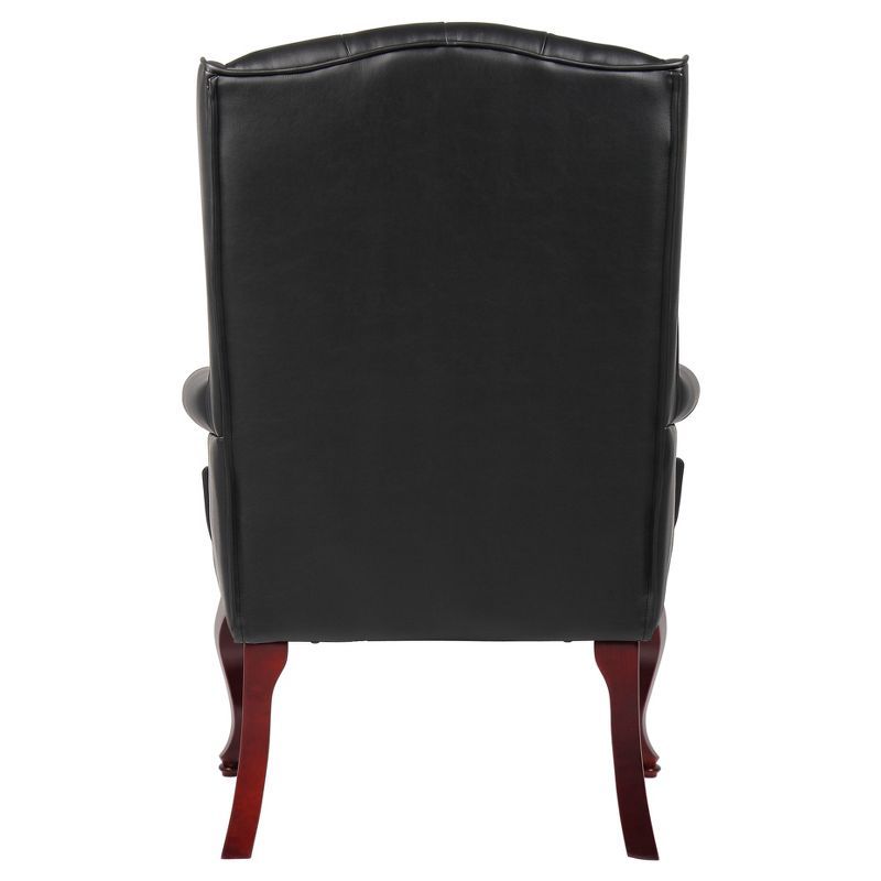 Ergonomic Wingback Vinyl Guest Chair with Mahogany Wood Base - Black