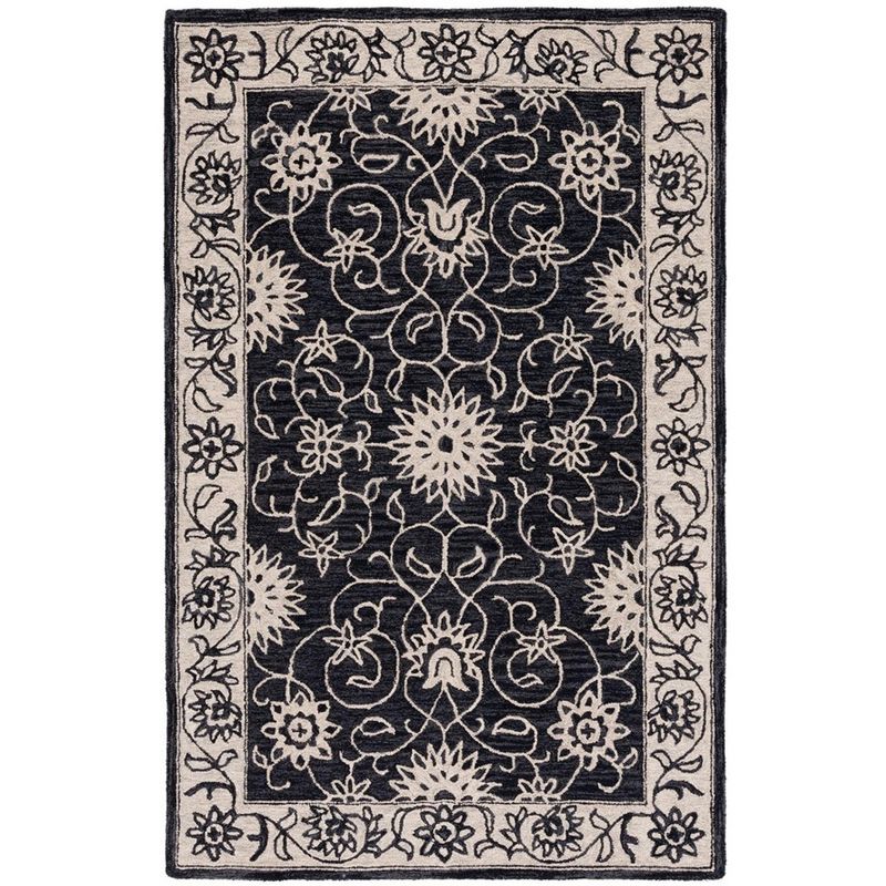 Jardin Black and Ivory Floral Hand-Tufted Wool Rug