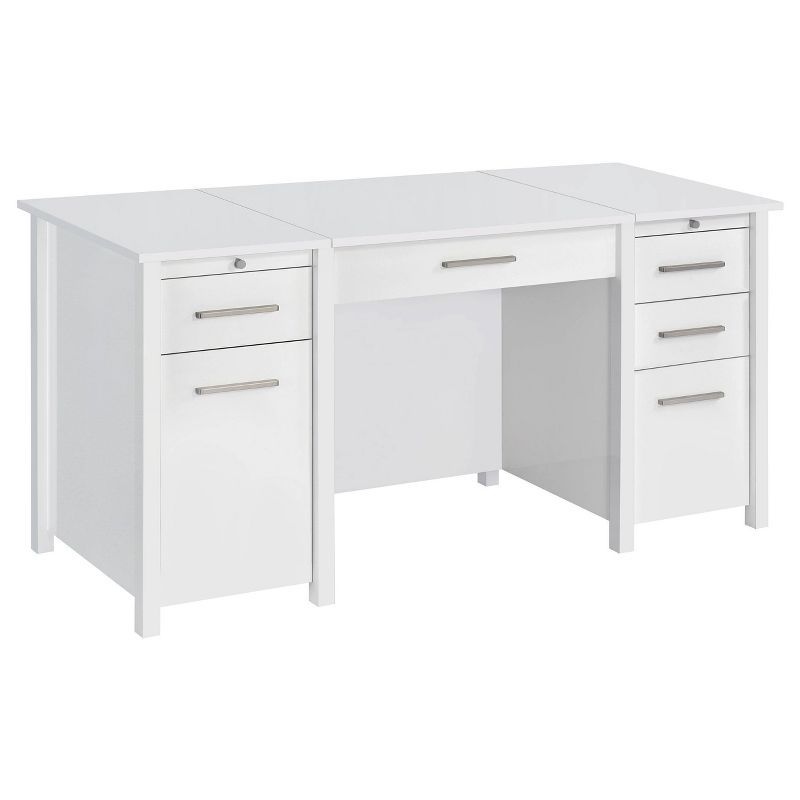 Contemporary White 60" Executive Desk with Filing Cabinet and Lift Top