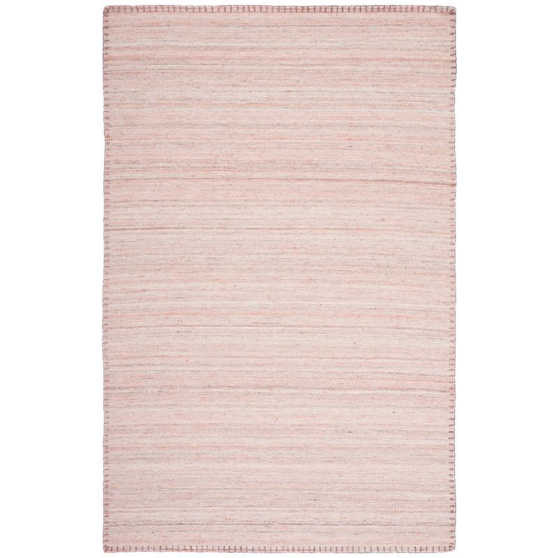 Light Pink Handmade Wool Flat Weave Area Rug, 4' x 6'